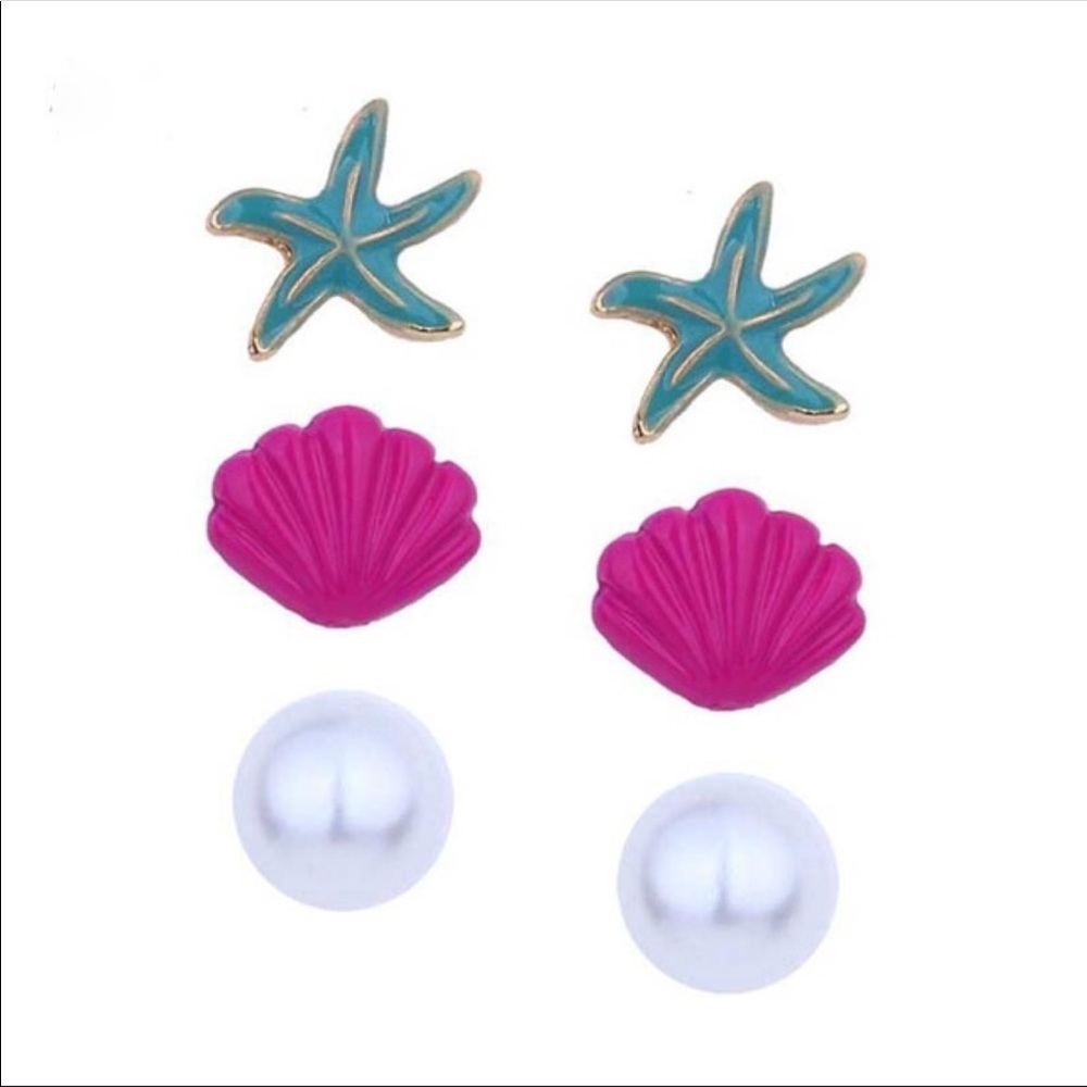 🌺 Starfish Seashell Pearl Stud Earrings